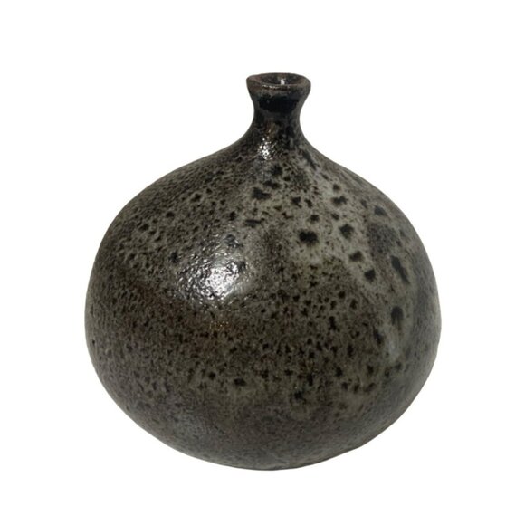 Handcrafted Ceramic Bud Vase Speckled Black & Gray Small Unique Home Decor Piece - Picture 1 of 6
